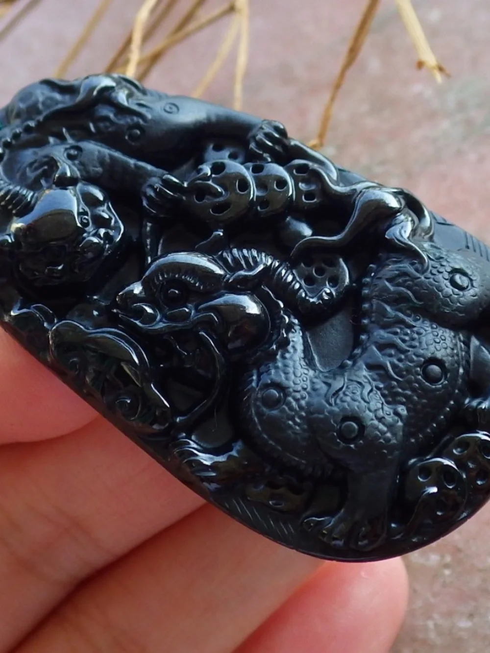 Certified Dark Green Black Burma A Jade Jadeite Dragon Beads Pendant Necklace